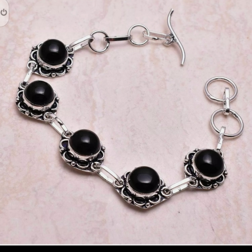 New black onyx sterling silver bracelet